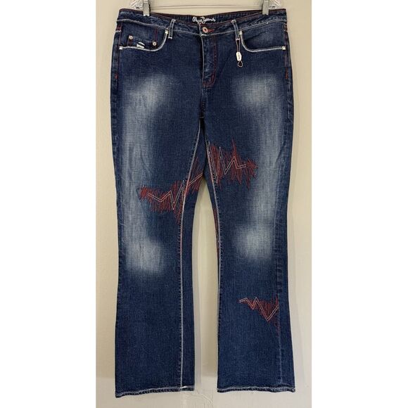 Pepe Jeans London Bootcut Jeans Woman's 34‎ (36x31.5) Embroidered Studded EUC - Picture 1 of 15